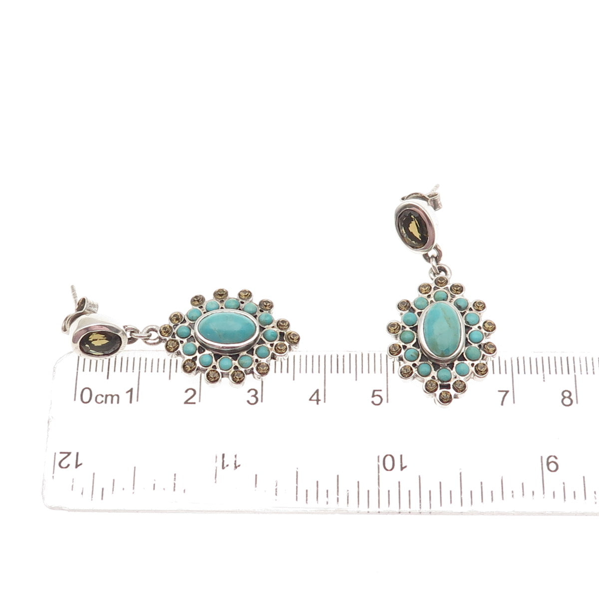 BARSE Sterling Silver Vintage Rhinestone Real Turquoise & Smoky Quartz Earrings