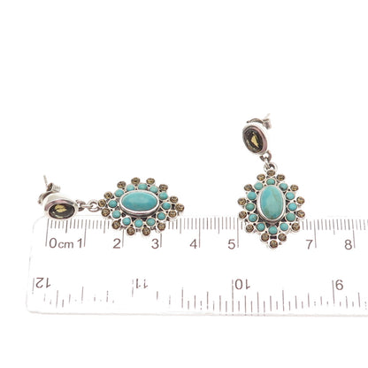 BARSE Sterling Silver Vintage Rhinestone Real Turquoise & Smoky Quartz Earrings