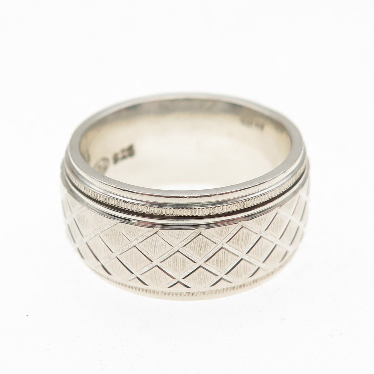 925 Sterling Silver Vintage Textured Rotating Band Ring Size 7.25