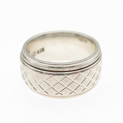 925 Sterling Silver Vintage Textured Rotating Band Ring Size 7.25
