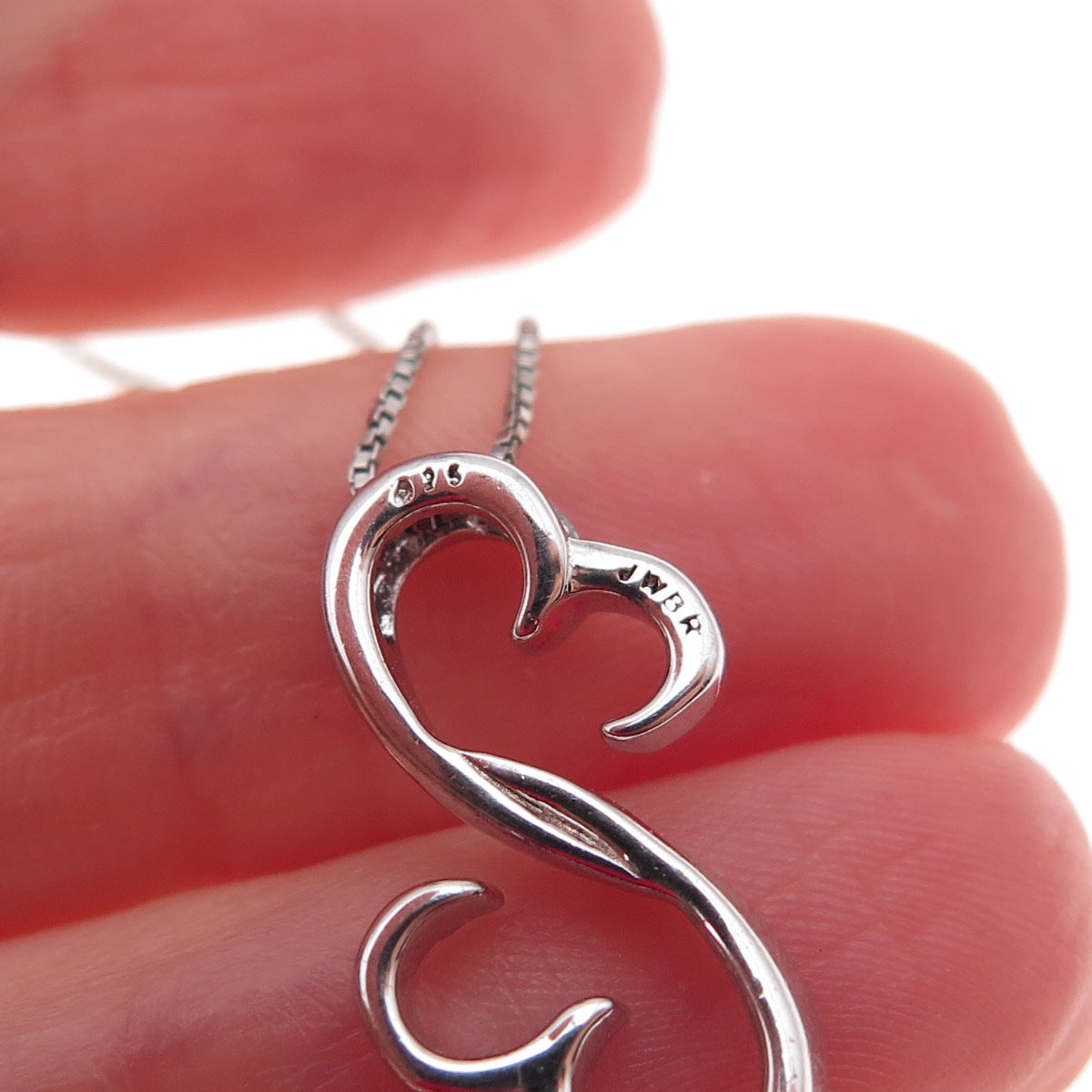 Jane Seymour 925 Sterling Silver Real Diamond Open Heart Box Chain Necklace 18"