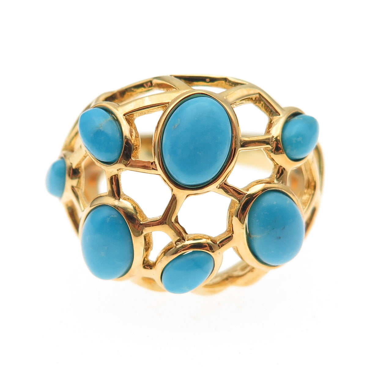 Tehya Oyama 925 Sterling Silver Gold Plated Real Turquoise Ring Size 8.25