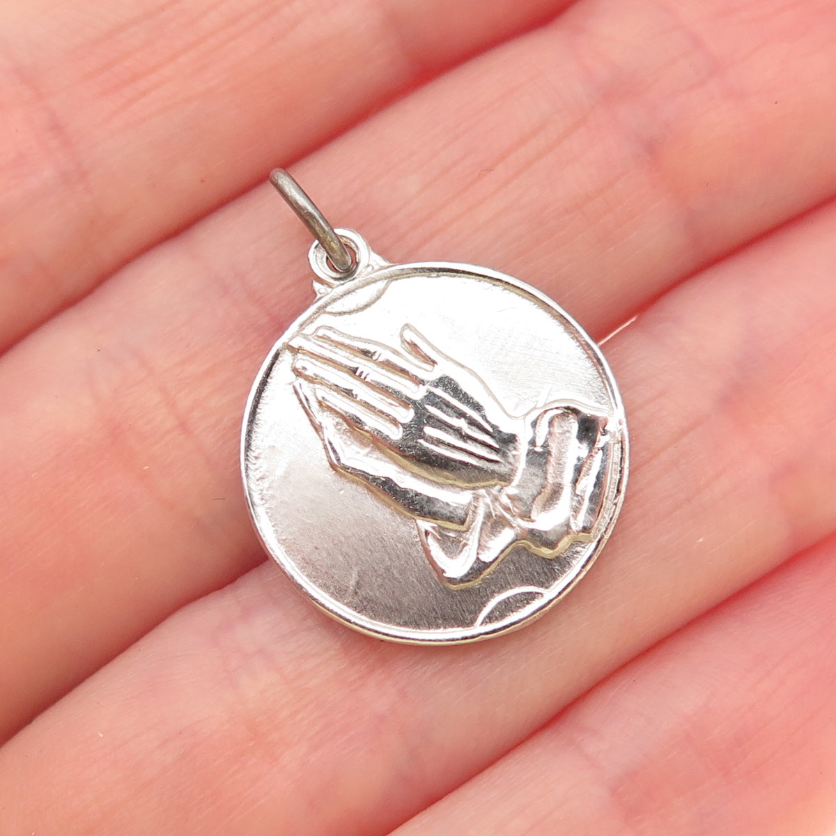 925 Sterling Silver Vintage Praying Hands Religious Mini Charm Pendant