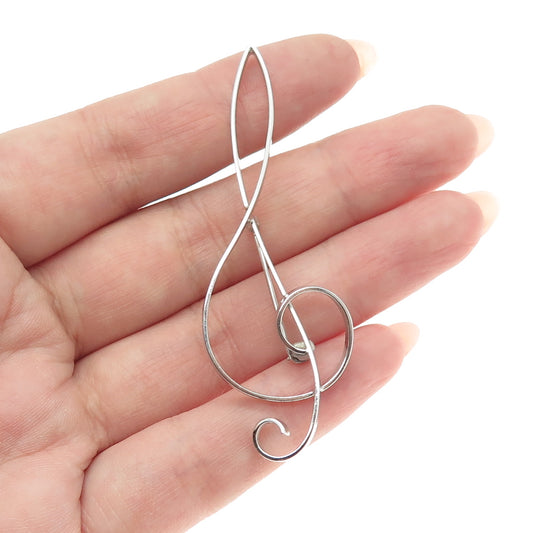 BEAU 925 Sterling Silver Vintage Treble Clef Music Note Pin Brooch