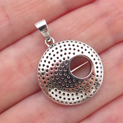 925 Sterling Silver Real Round-Cut Chrome Diopside & C Z Crescent Charm Pendant