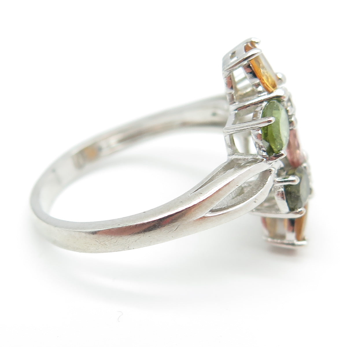 925 Sterling Silver Real Multi-Color Tourmaline & White Topaz Ring Size 9