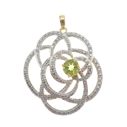 ROSS SIMONS Sterling Gold Plated Real Diamond Accent & Peridot Flower Pendant