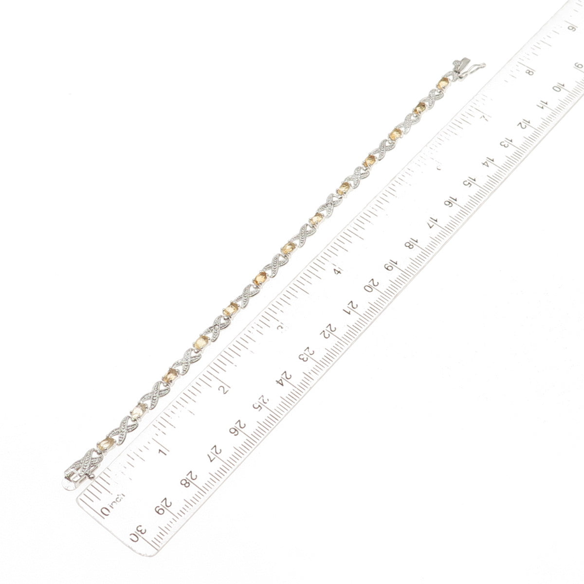 DBJ Dee Berkle 925 Sterling Real Diamond Accent Citrine Infinity Bracelet 7.25"
