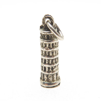 800 Silver Vintage Pisa Tower Minimalist Oxidized Charm Pendant