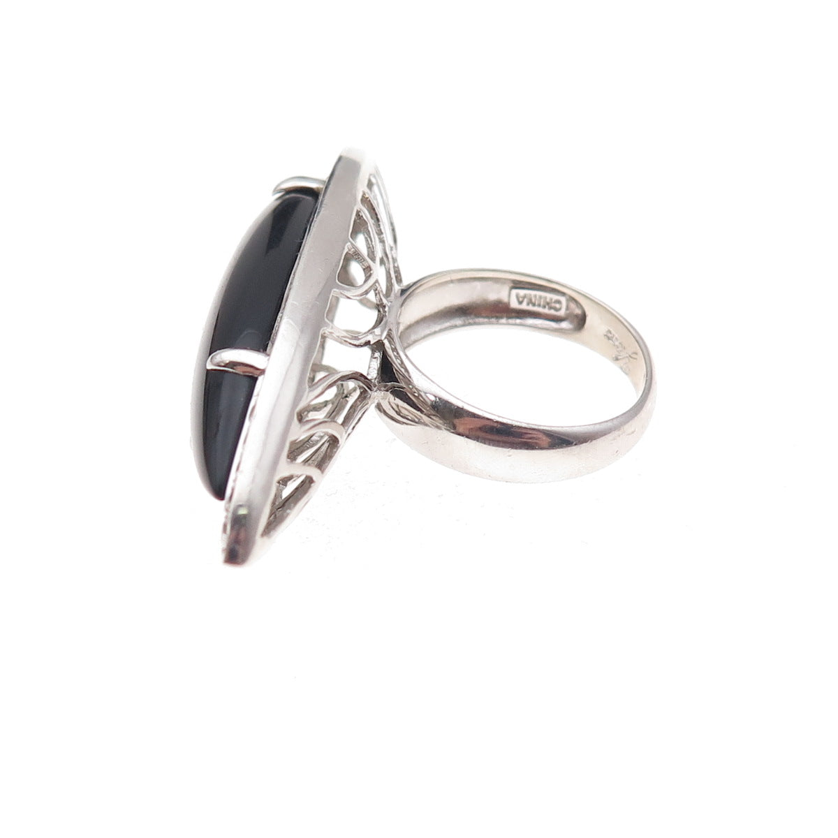 Clyde Duneier 925 Sterling Real Black Onyx & White Topaz Statement Ring Size 6