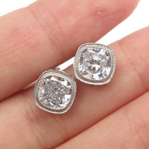 925 Sterling Silver Cushion-Cut C Z Stud Earrings