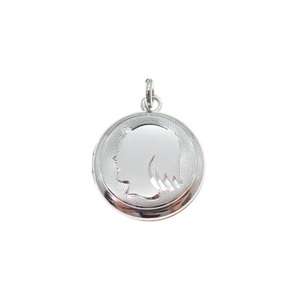LAMODE 925 Sterling Silver Vintage Girl Profile Minimalist Locket Charm Pendant