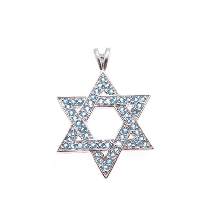 UNCAS 925 Sterling Silver Round-Cut Blue C Z Star of David Charm Pendant