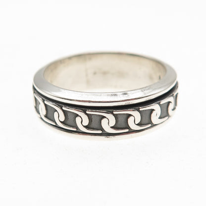 925 Sterling Silver Vintage Chain Link Oxidized Rotating Band Ring Size 11