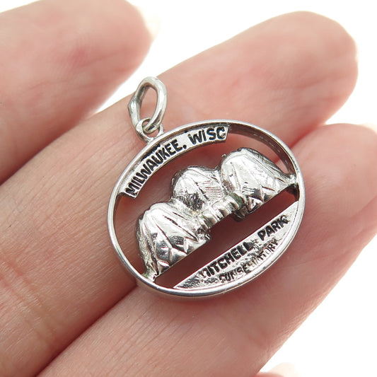 WELLS 925 Sterling Silver Antique "Milwaukee, Wisc Mitchell Park" Charm Pendant