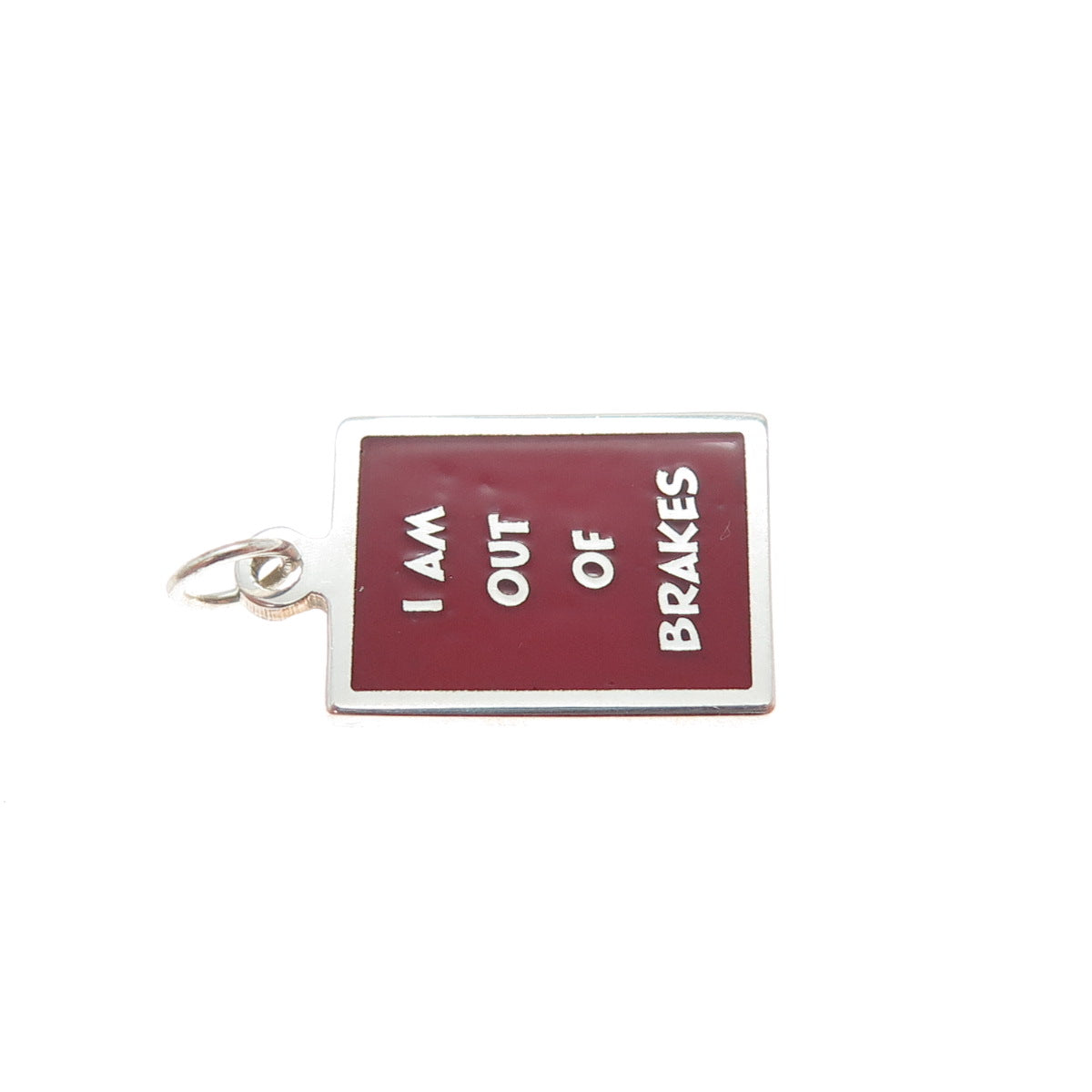 925 Sterling Silver Red Enamel I Am Out Of Brakes Minimalist Charm Pendant