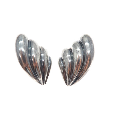 925 Sterling Silver Vintage Modernist Angel Wings Oxidized Earrings