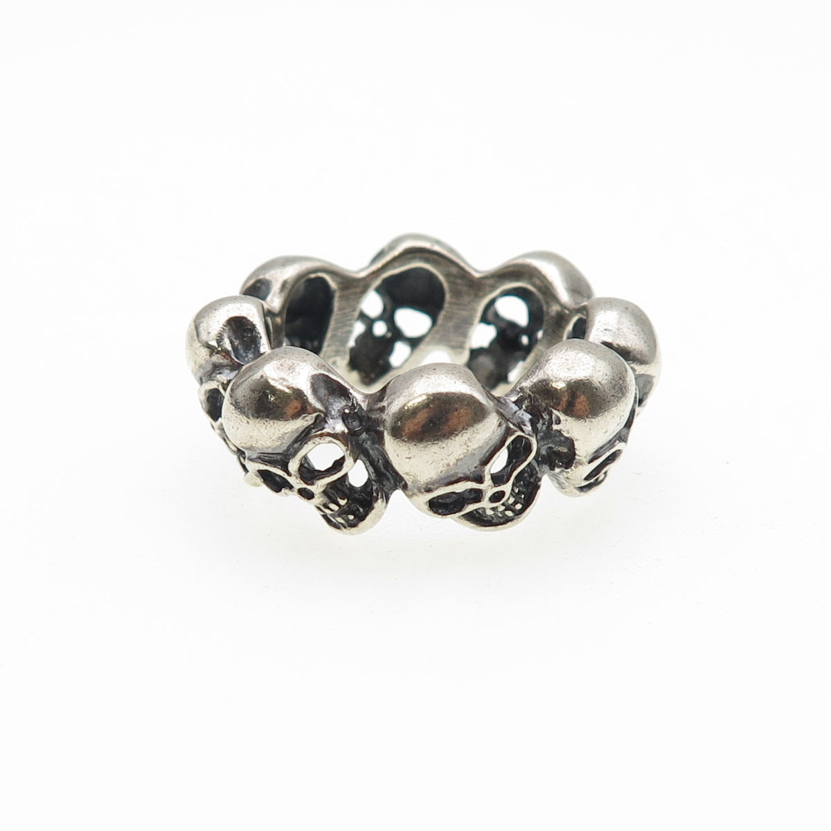 925 Sterling Silver Vintage Skull All Around Oxidized Biker Ring Size 9