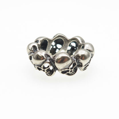 925 Sterling Silver Vintage Skull All Around Oxidized Biker Ring Size 9