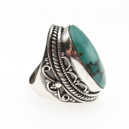 925 Sterling Silver Vintage Real Kingman Turquoise Oxidized Ring Size 6.5