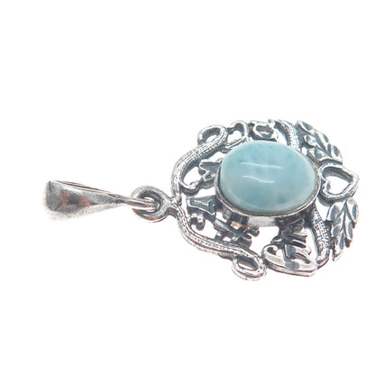 925 Sterling Silver Vintage Real Larimar "#1 Grandma" Oxidized Charm Pendant