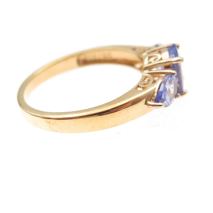 925 Sterling Silver Gold Plated Real Oval & Pear-Cut Tanzanite Ring Size 8