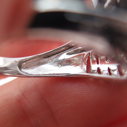 925 Sterling Silver Real Round-Cut Black Spinel Heart Dome Ring Size 8.25