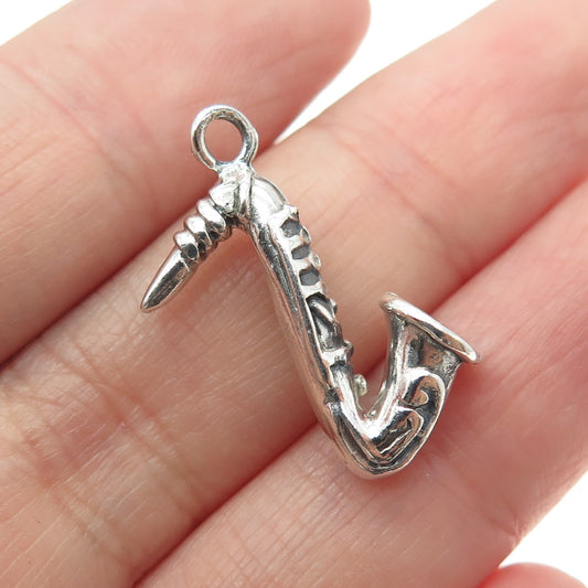 925 Sterling Silver Vintage Saxophone Minimalist Charm Pendant