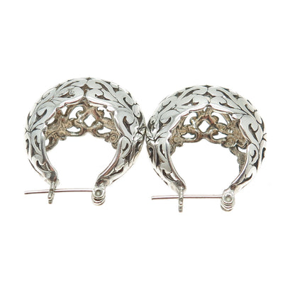 925 Sterling Silver Vintage Signature Scroll Hoop Earrings