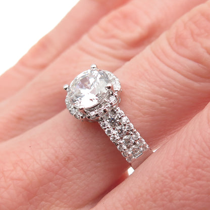 925 Sterling Silver Round-Cut C Z Engagement Ring Size 9