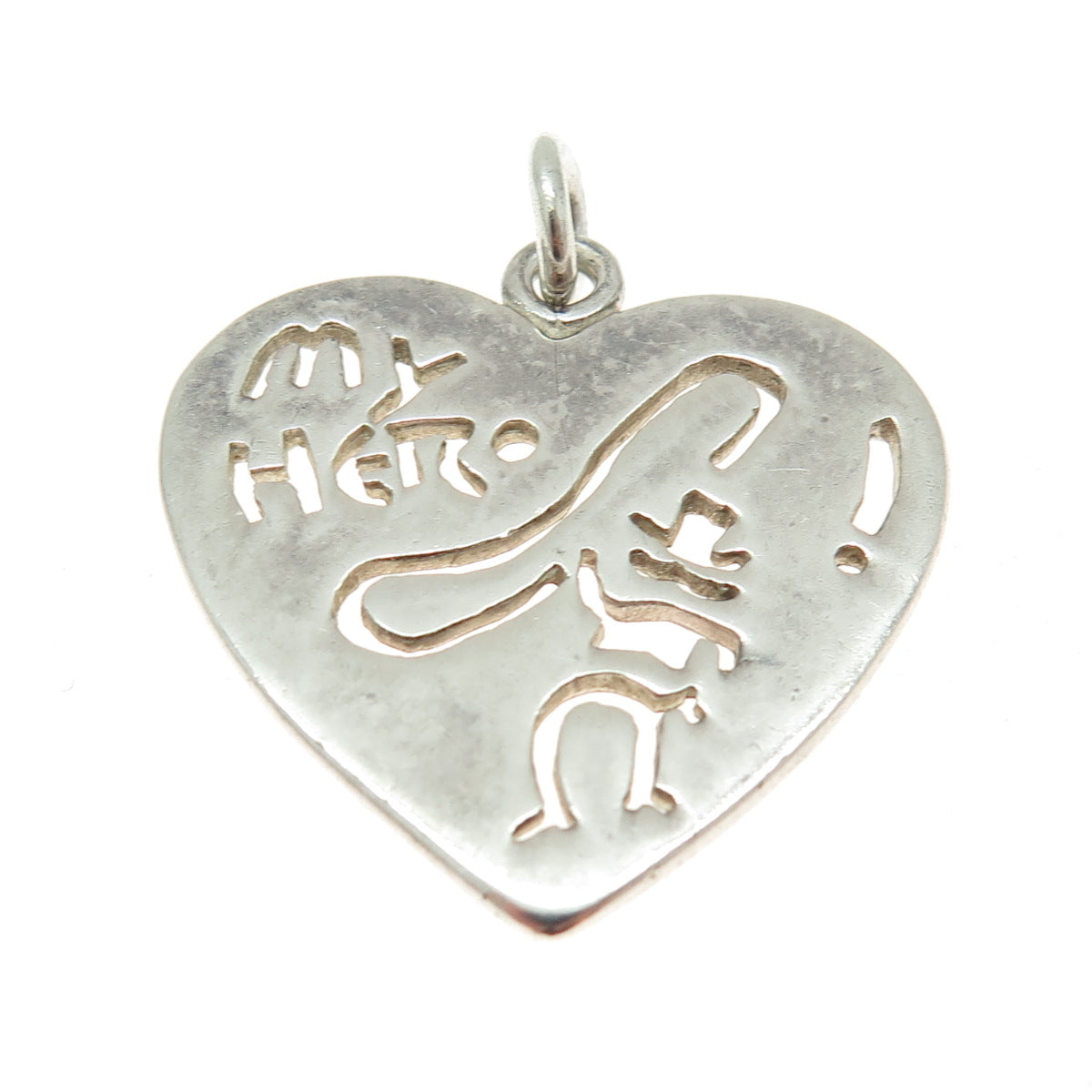 925 Sterling Silver Vintage "My Hero" Cowboy w/ Lasso Heart Pendant