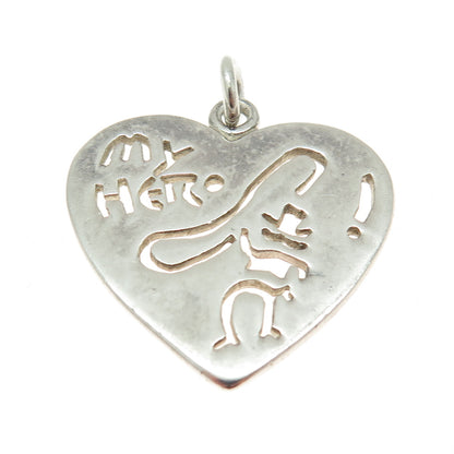 925 Sterling Silver Vintage "My Hero" Cowboy w/ Lasso Heart Pendant