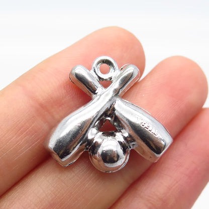 925 Sterling Silver Vintage Bowling For Good Luck Charm Pendant