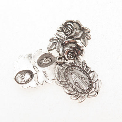 925 Sterling Silver Antique Art Deco St. Mary Holy Rose Slide Charm Pendant