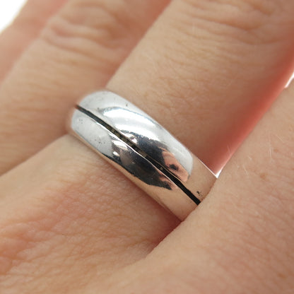 925 Sterling Silver Vintage Mexico Modernist Oxidized Band Ring Size 8