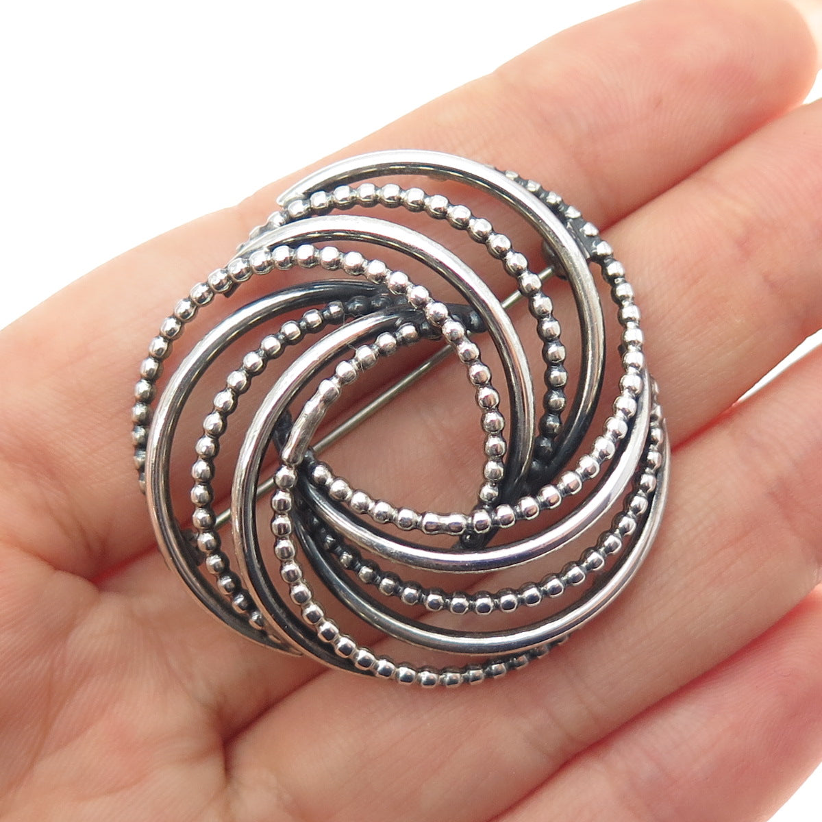 BEAU 925 Sterling Silver Vintage Interlocked Trinity Oxidized Pin Brooch