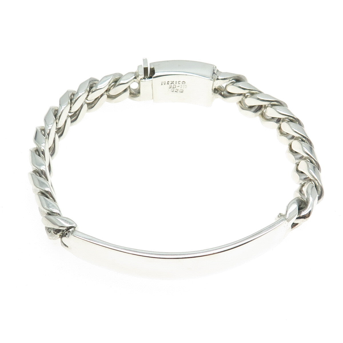 925 Sterling Silver Vintage Mexico Solid 82.2g Cuban Link ID Bracelet 8.5"