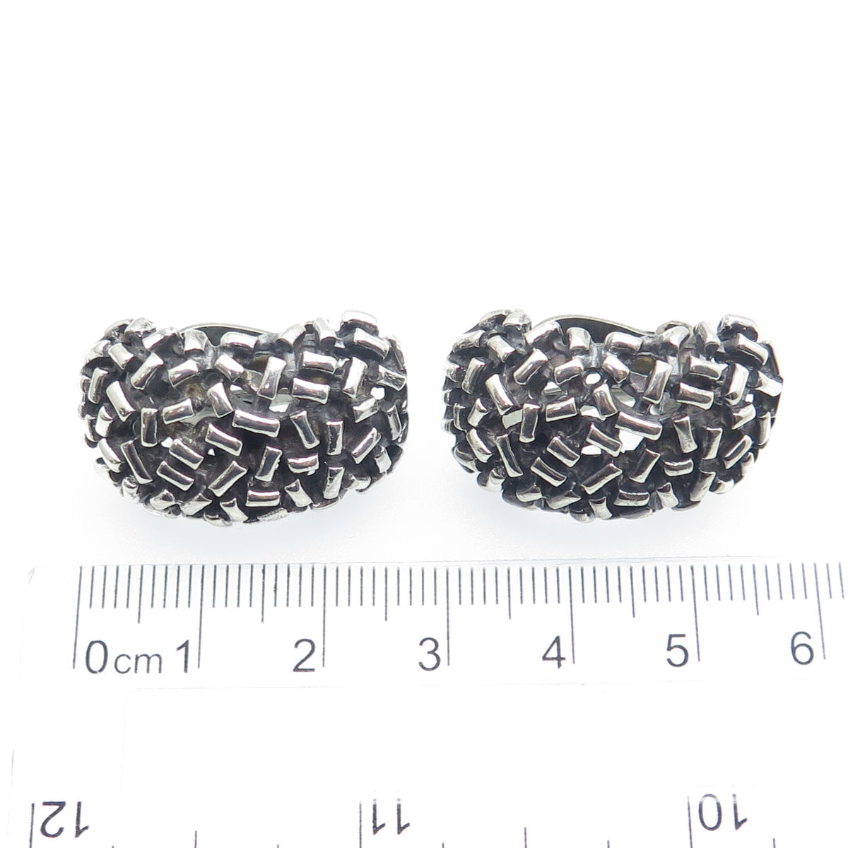 925 Sterling Silver Vintage Mexico Brutalist Oxidized Clip On Earrings