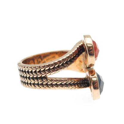 BARSE Gold Plated Real Natural Matrix Quartz Coral & Sodalite Ring Size 9