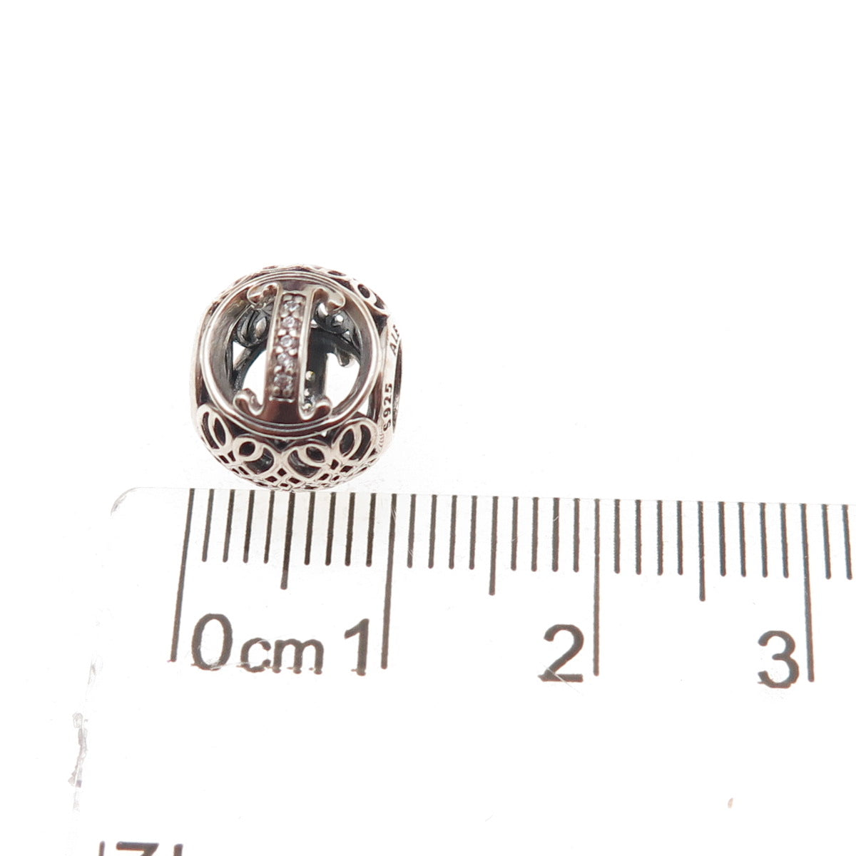 Pandora 925 Sterling Silver C Z Letter I Initial Slide Bead Charm
