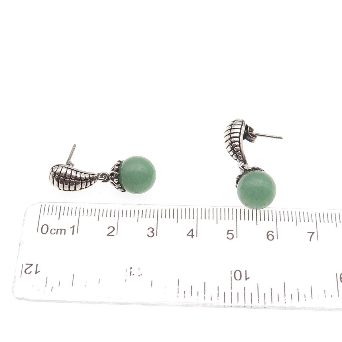 925 Sterling Silver Vintage Real Aventurine Modernist Ball Bead Dangle Earrings