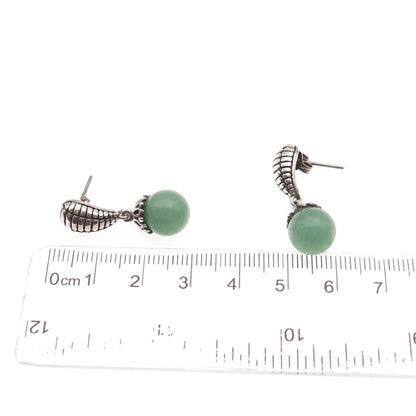 925 Sterling Silver Vintage Real Aventurine Modernist Ball Bead Dangle Earrings