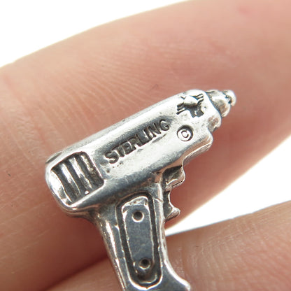 SUN WEST 925 Sterling Silver Vintage Power Drill Electric Tool 3D Charm Pendant