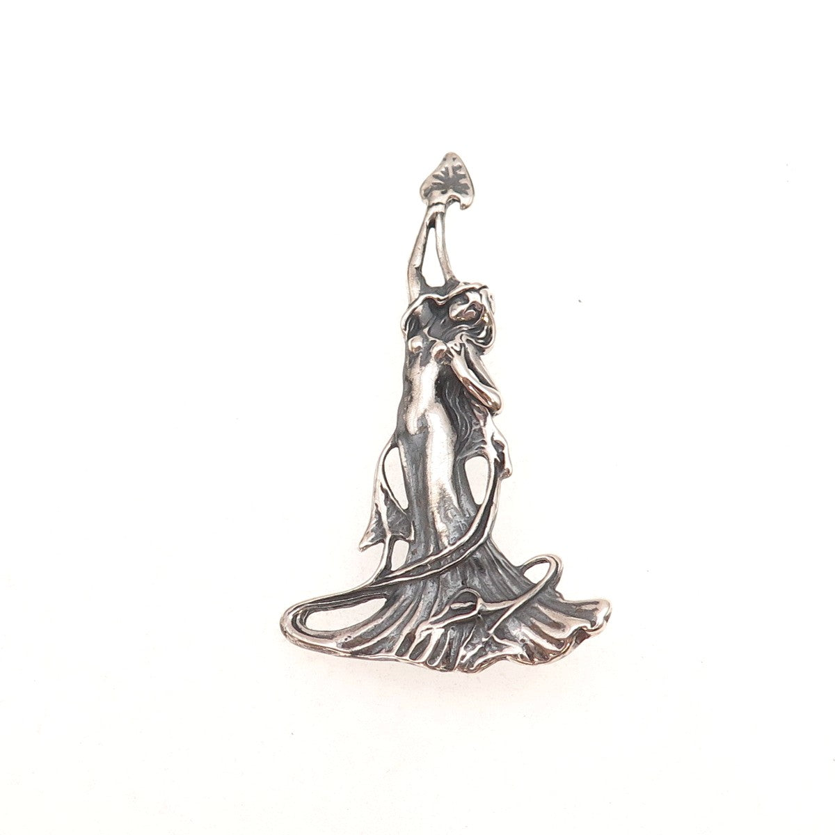 Shube 925 Sterling Silver Vintage Floral Lady Oxidized Pin Brooch