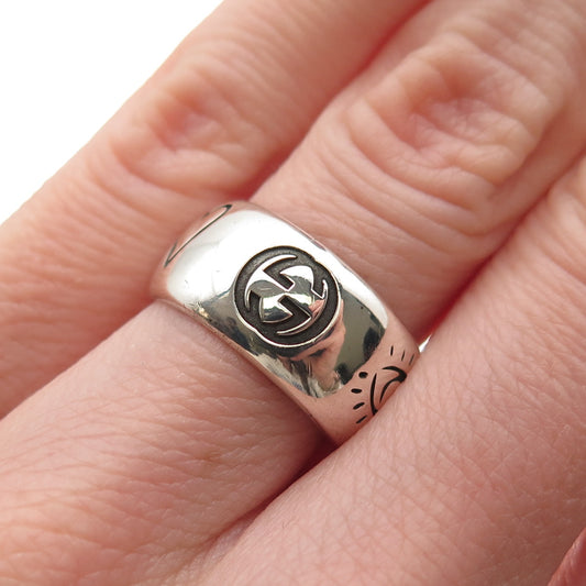 Gucci 925 Sterling Silver Vintage Italy Blind for Love Wide Band Ring Size 5.25