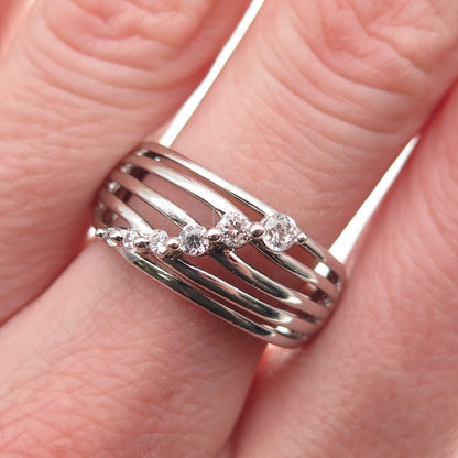 925 Sterling Silver Graduated Round-Cut C Z 5-Row Ring Size 7.25