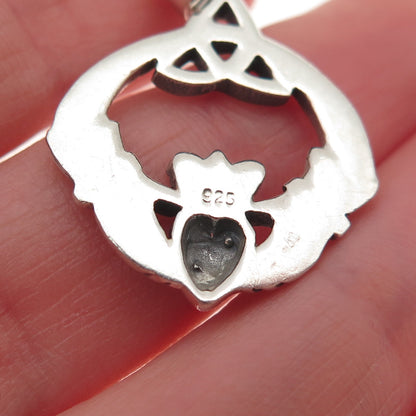 925 Sterling Silver Vintage Irish Claddagh Oxidized Charm Pendant