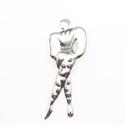 925 Sterling Silver Vintage Mexico Lady in Costume Oxidized Pin Brooch
