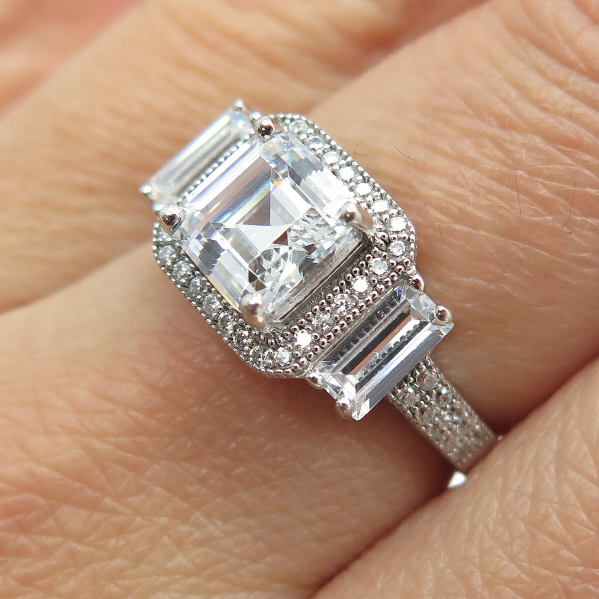 925 Sterling Silver Multi-Cut C Z Engagement Ring Size 7.25