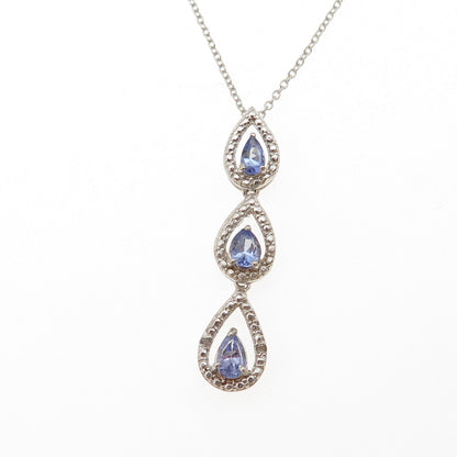Chuck Clemency 925 Sterling Silver Real Diamond Accent & Tanzanite Necklace 18"
